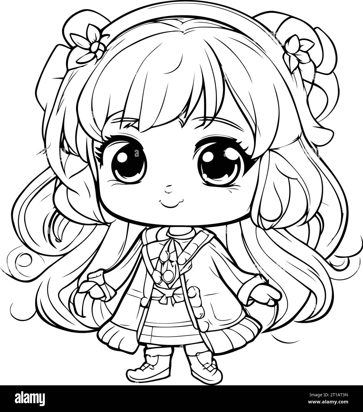 Cute little girl in school uniform. Vector illustration for coloring ...