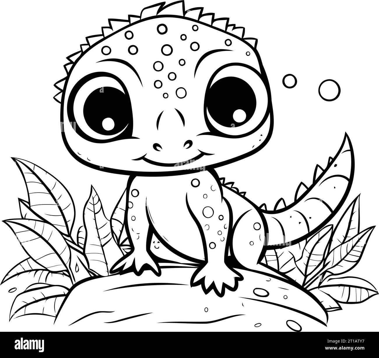 Cute little lizard. Black and white vector illustration for coloring ...