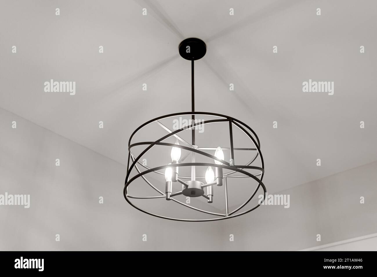 Round Metal Farmhouse Modern Light Fixture with Black Rod and Empty ...