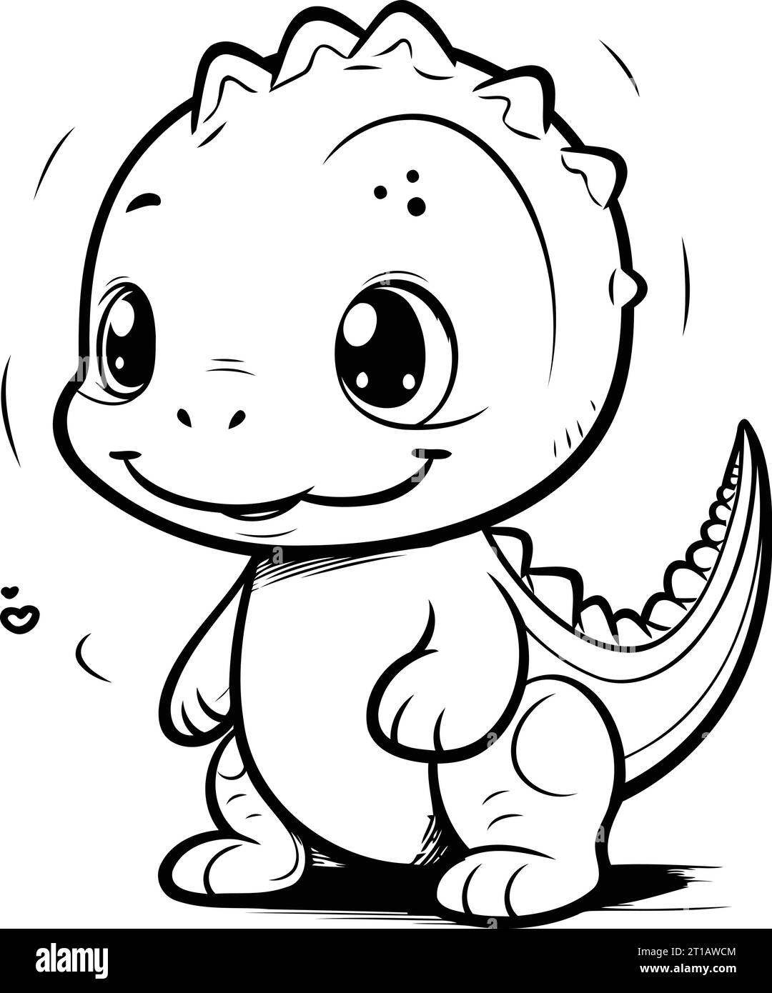 Cute Dinosaur Black and White Cartoon Vector Illustration. Isolated On ...