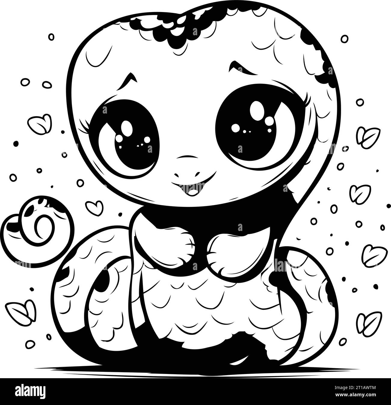 Cute cartoon snake. Black and white vector illustration for coloring book. Stock Vector