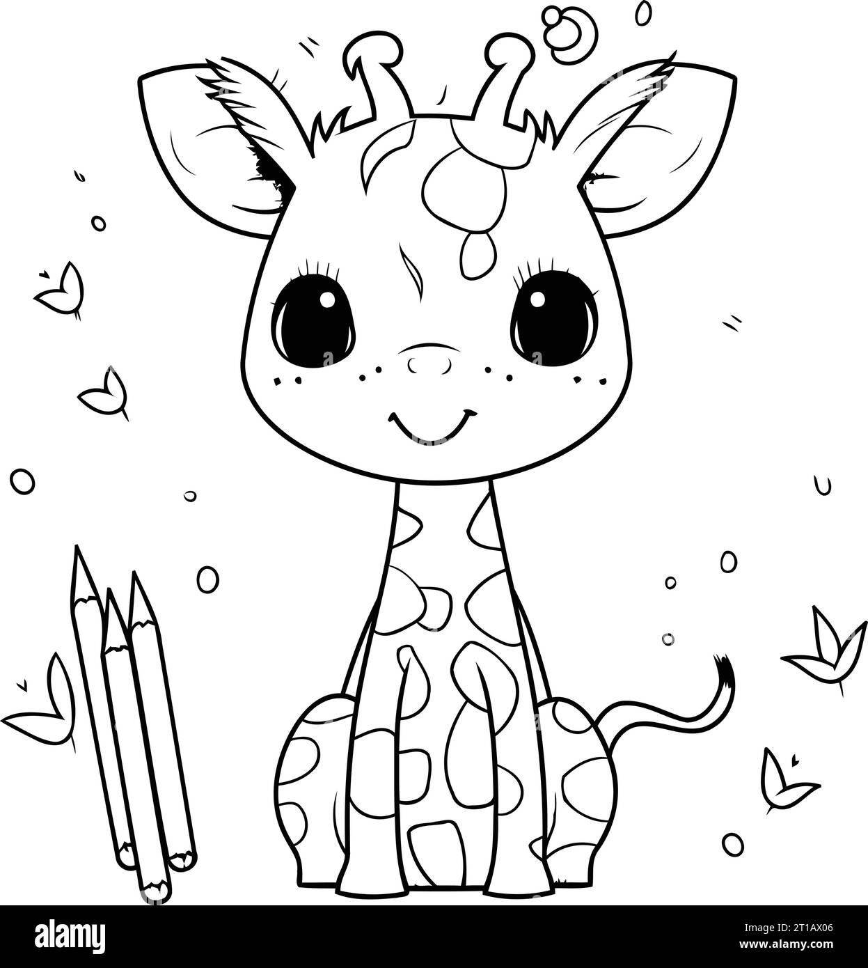 Coloring book for children. cute giraffe and pencils. Stock Vector