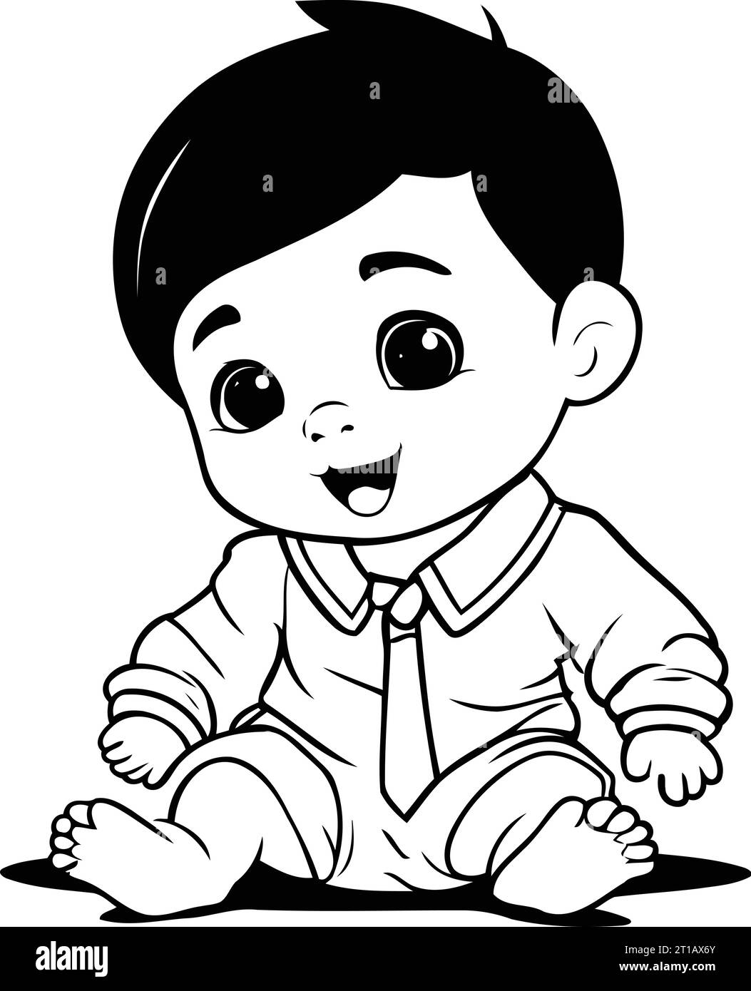 cute little baby boy sitting on floor cartoon vector illustration