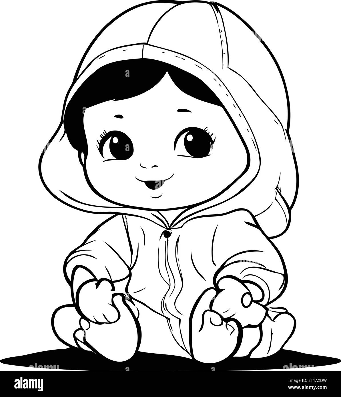 Cute little baby in a raincoat and hat. Vector illustration Stock