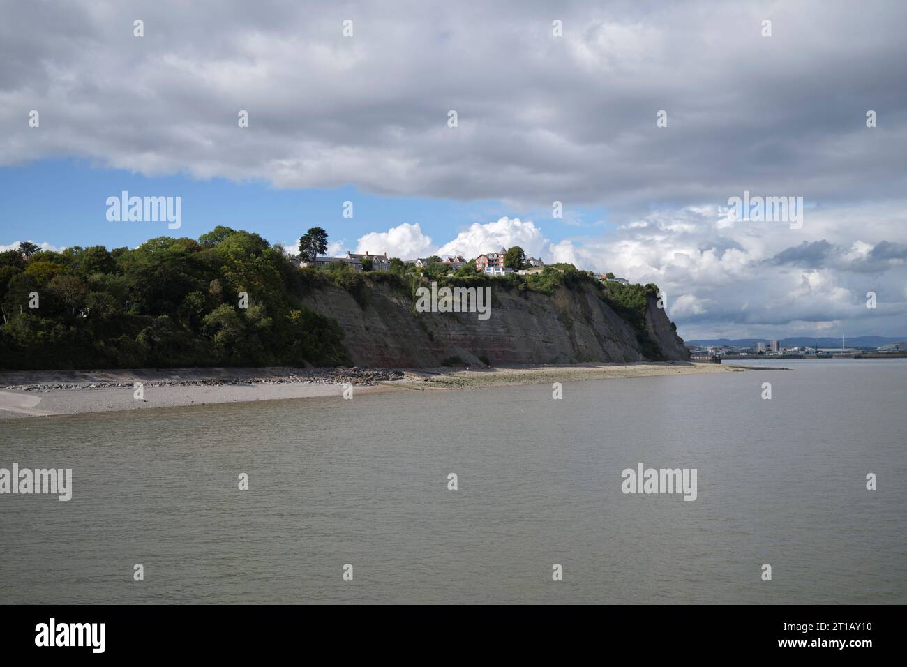 View to Penarth Headland with Cardiff Docks in distance  from the Pier at Penarth South Wales UK Stock Photo