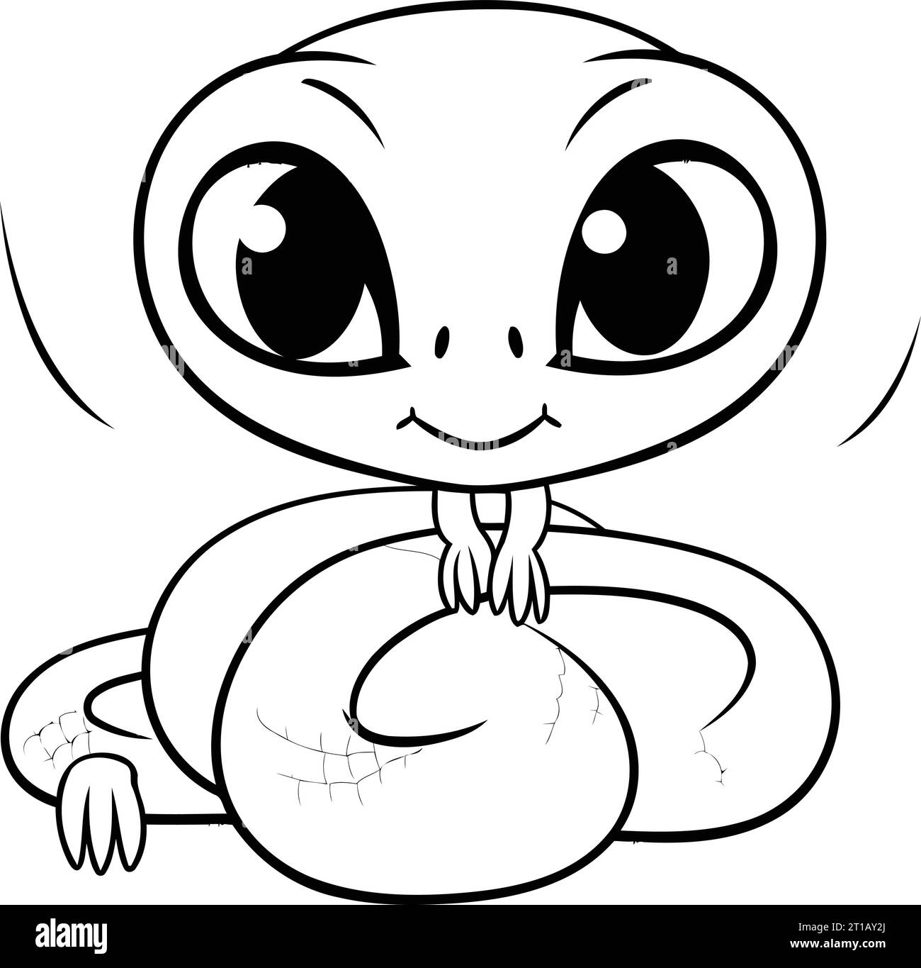 Black and White Cartoon Illustration of Cute Little Snake Character Coloring Book Stock Vector