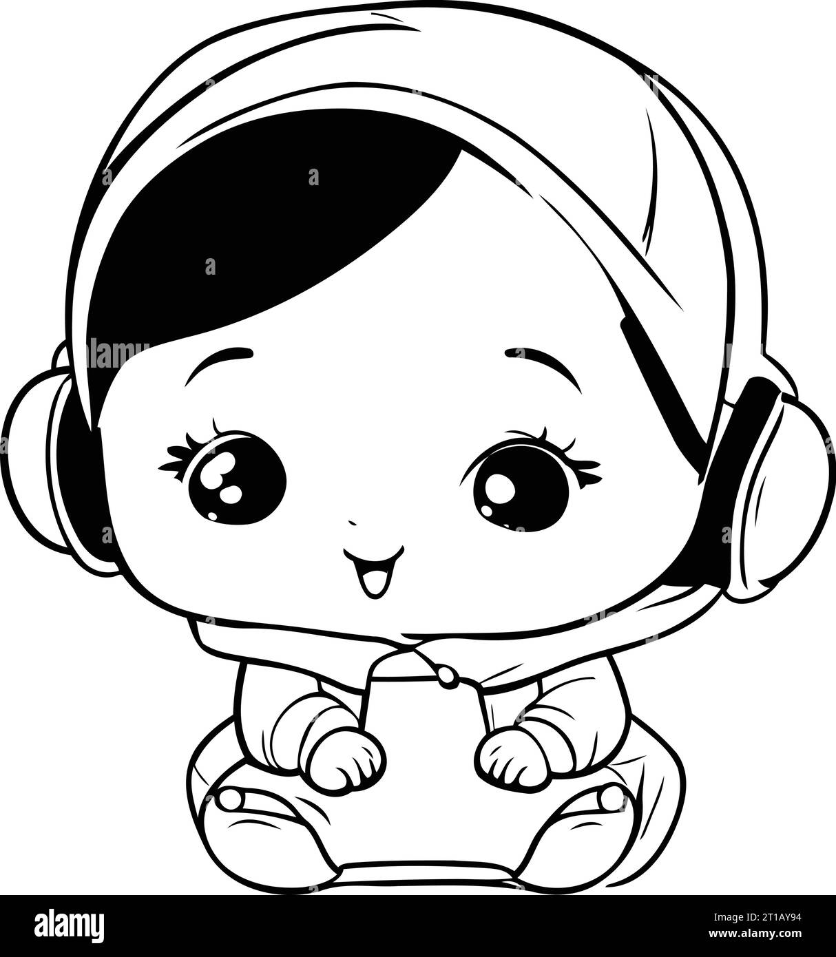 cute little girl with headphones cartoon vector illustration graphic