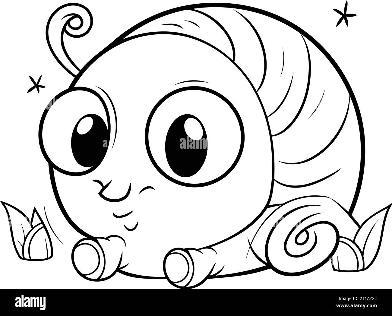 Cute cartoon snail. Black and white vector illustration for coloring
