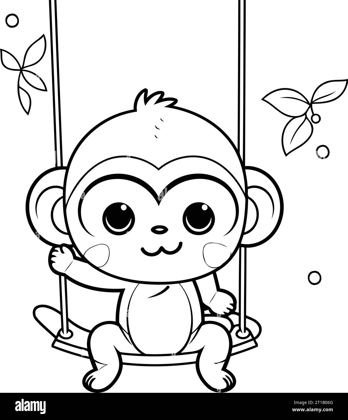 Monkey sitting on a swing. Black and white vector illustration Stock ...