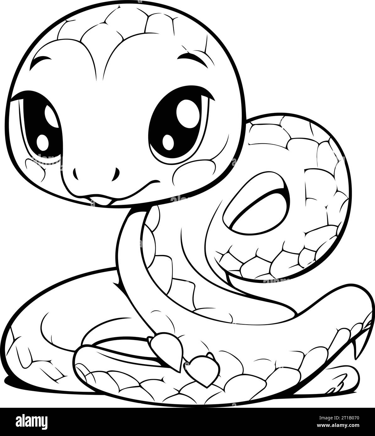 Cute cartoon snake isolated on white background. Vector illustration for coloring book. Stock Vector