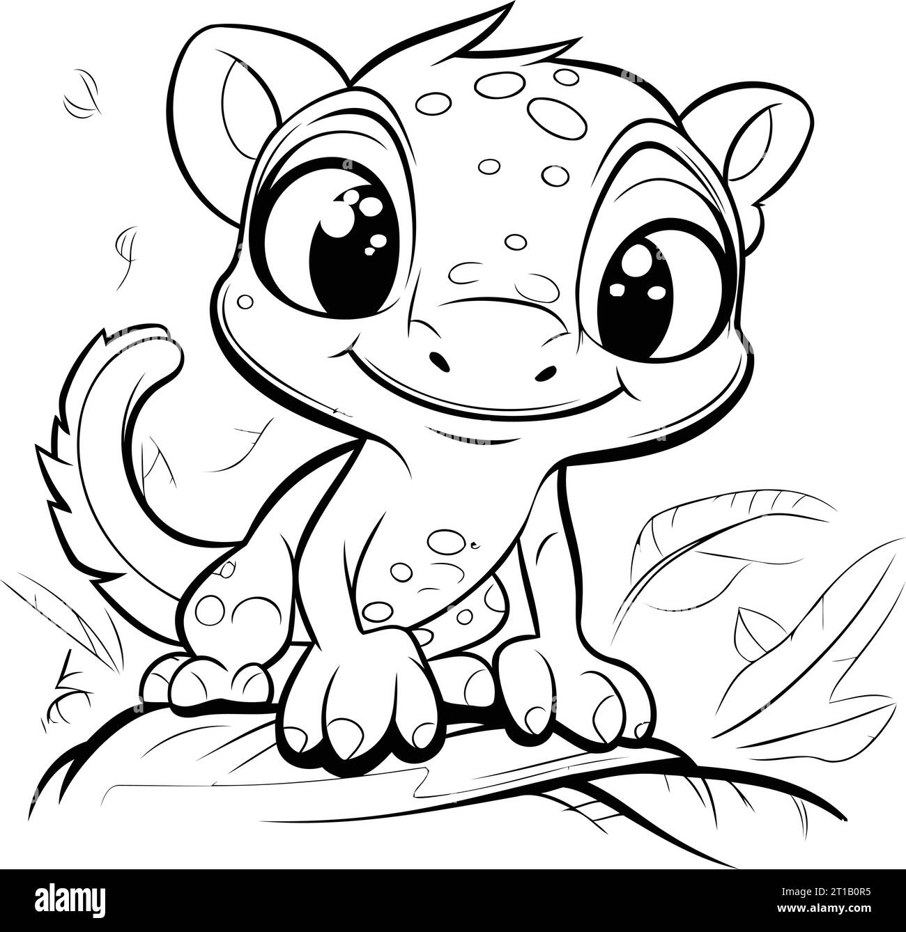 Cute little frog sitting on a branch. Coloring book for children. Stock Vector