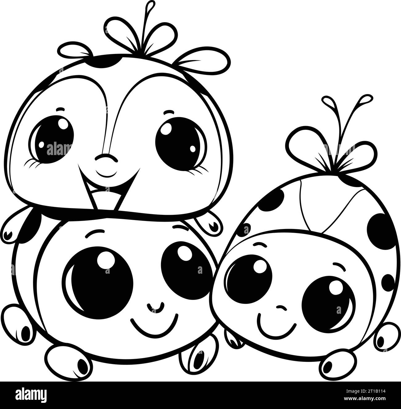 Cute cartoon ladybirds. Vector illustration isolated on white background. Stock Vector