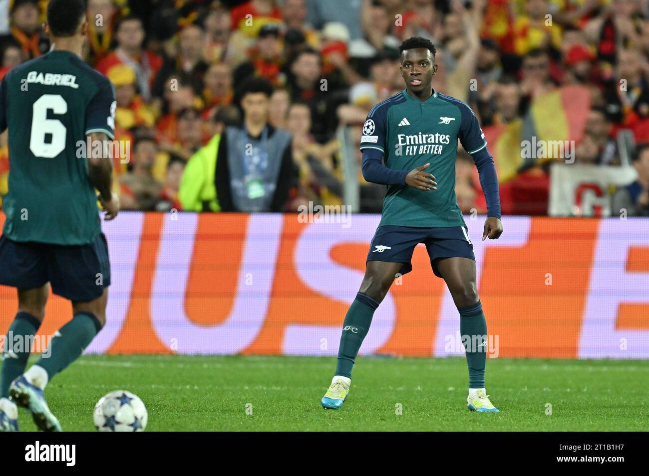 Eddie Nketiah (14) of Arsenal pictured during the Uefa Champions League matchday 2 game in group B in the 2023-2024 season between Racing Club de Lens and Arsenal FC on October 3 , 2023 in Lens, France. (Photo by David Catry / Sportpix ) Stock Photo