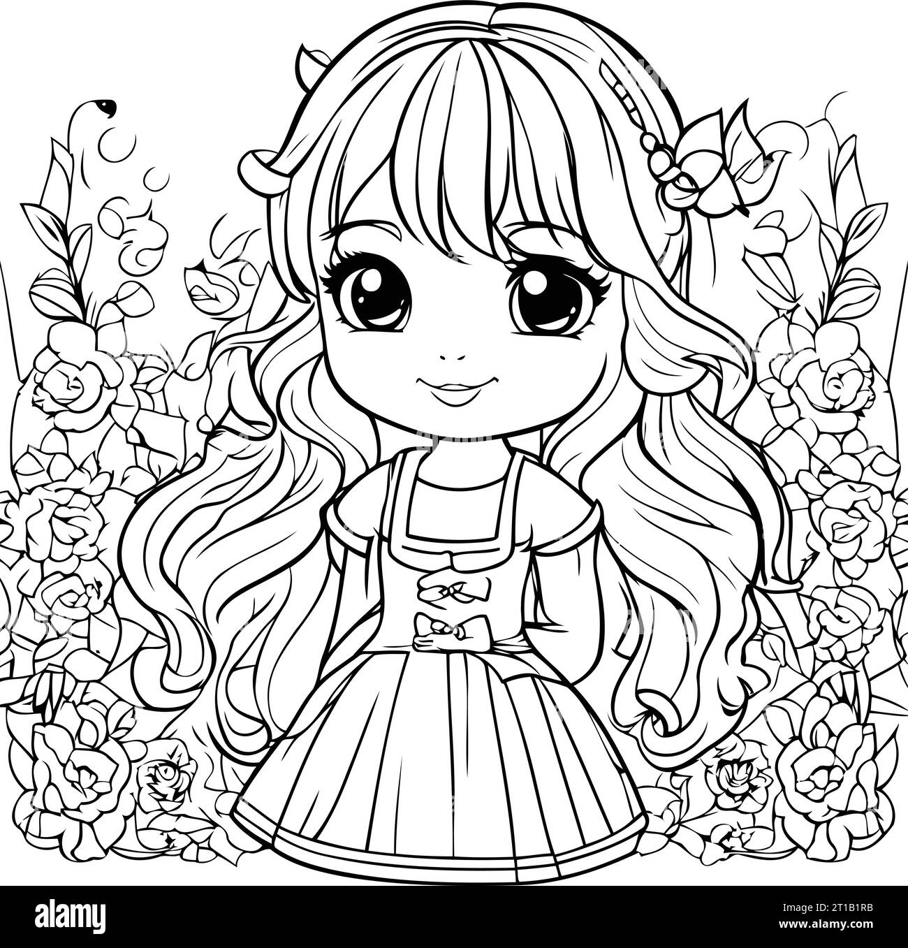 Cute little princess coloring page. Vector illustration for coloring ...