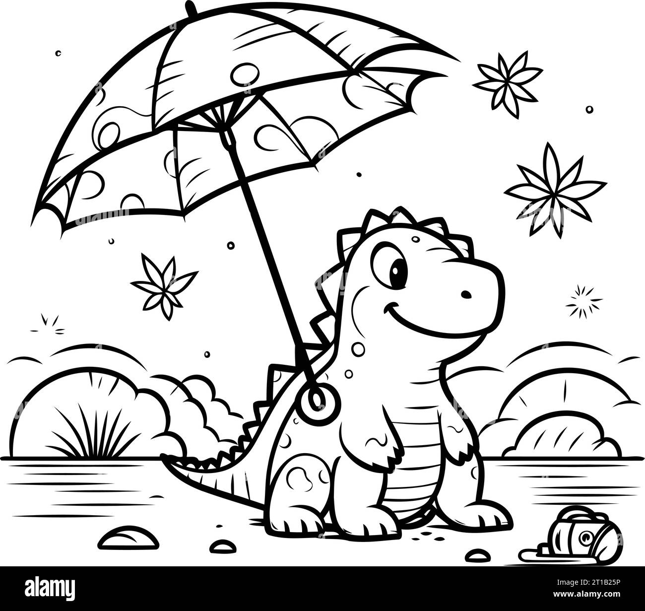 Cute Dinosaur with Umbrella. Vector illustration for coloring book ...