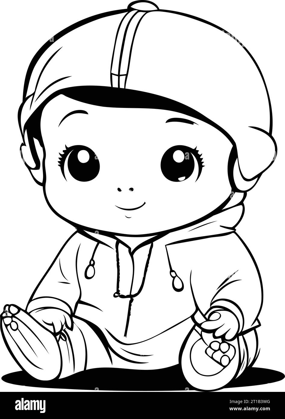 Cute baby boy in baseball cap. Vector illustration for coloring book ...