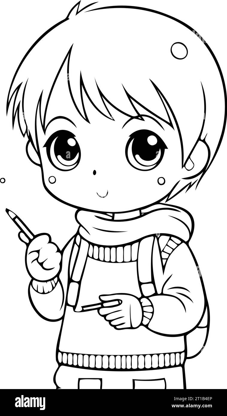 Cute little boy in winter clothes. Vector illustration for coloring ...