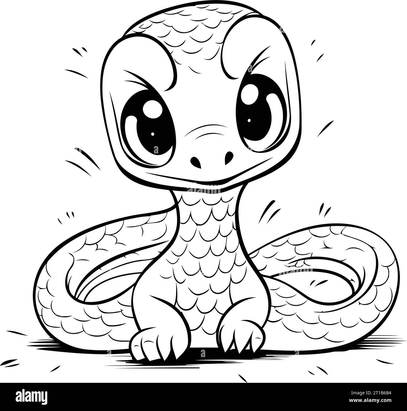 Cute cartoon snake. Black and white vector illustration for coloring book. Stock Vector