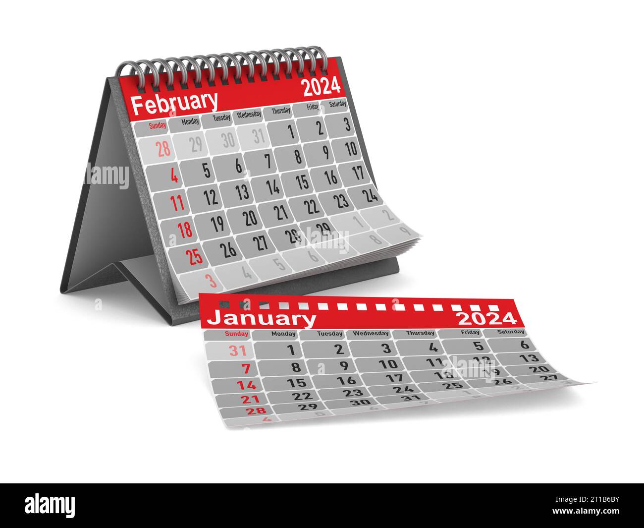 2024 year. Calendar for February. Isolated 3D illustration Stock Photo