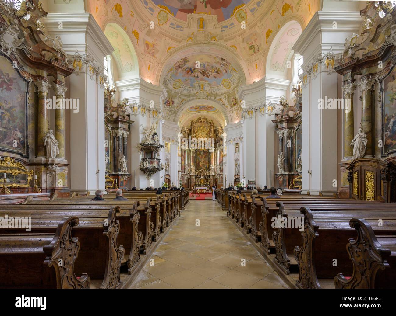 View of the altar in the collegiate church, Engelhartszell, Upper Austria, Austria Stock Photo