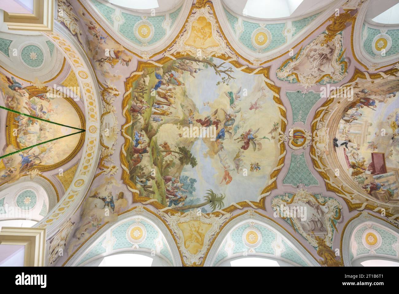 Baroque Collegiate Church with ceiling painting Founding Legend Gargano by Christian Wink, Reichersberg, Upper Austria, Austria Stock Photo