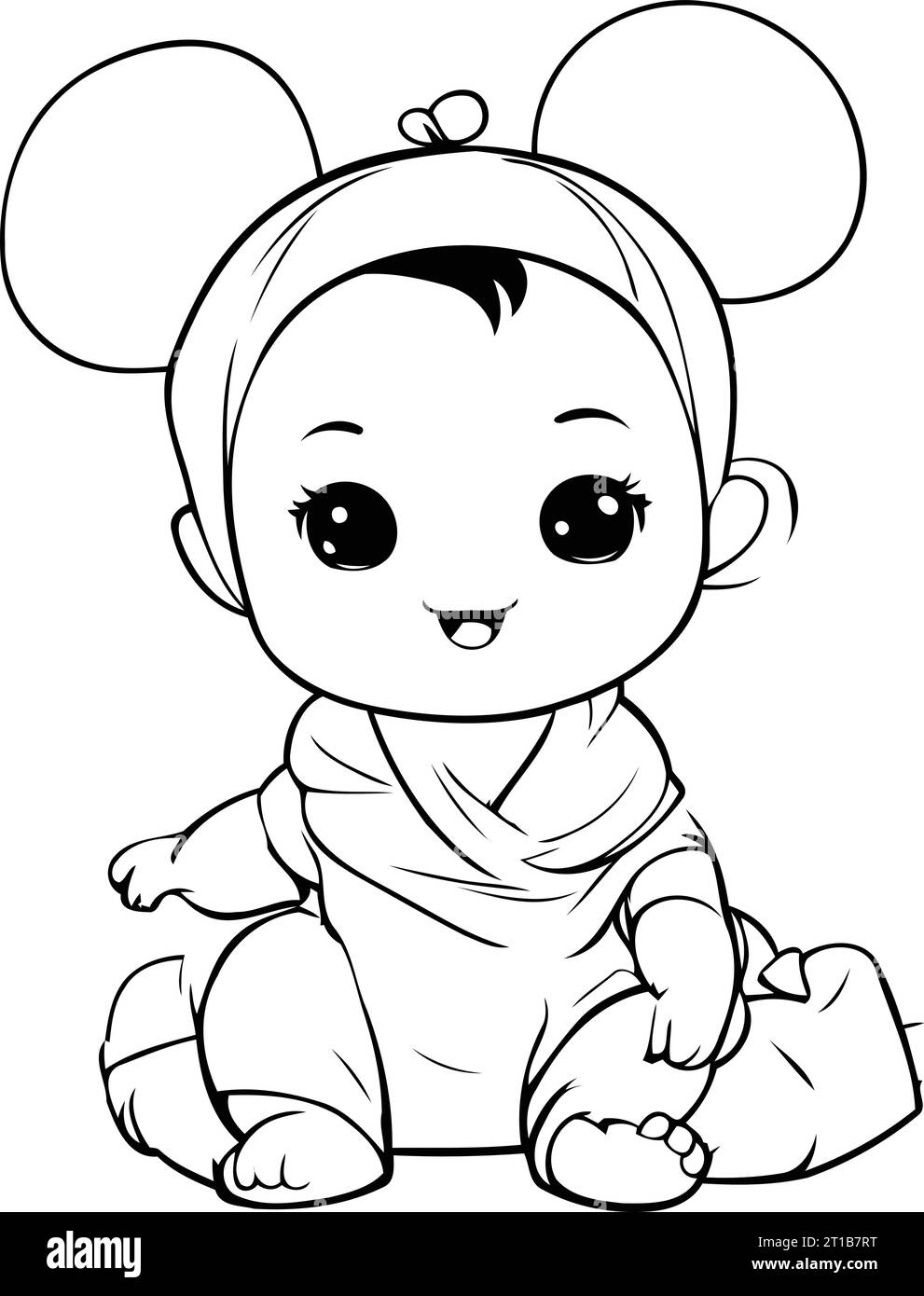 Cute baby boy in mouse costume. Vector illustration for coloring book