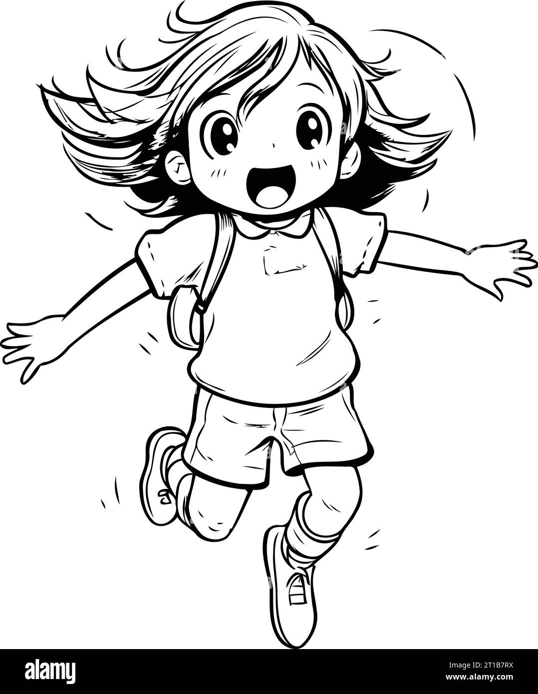 Illustration of a little girl running in a hurry. vector illustration Stock Vector