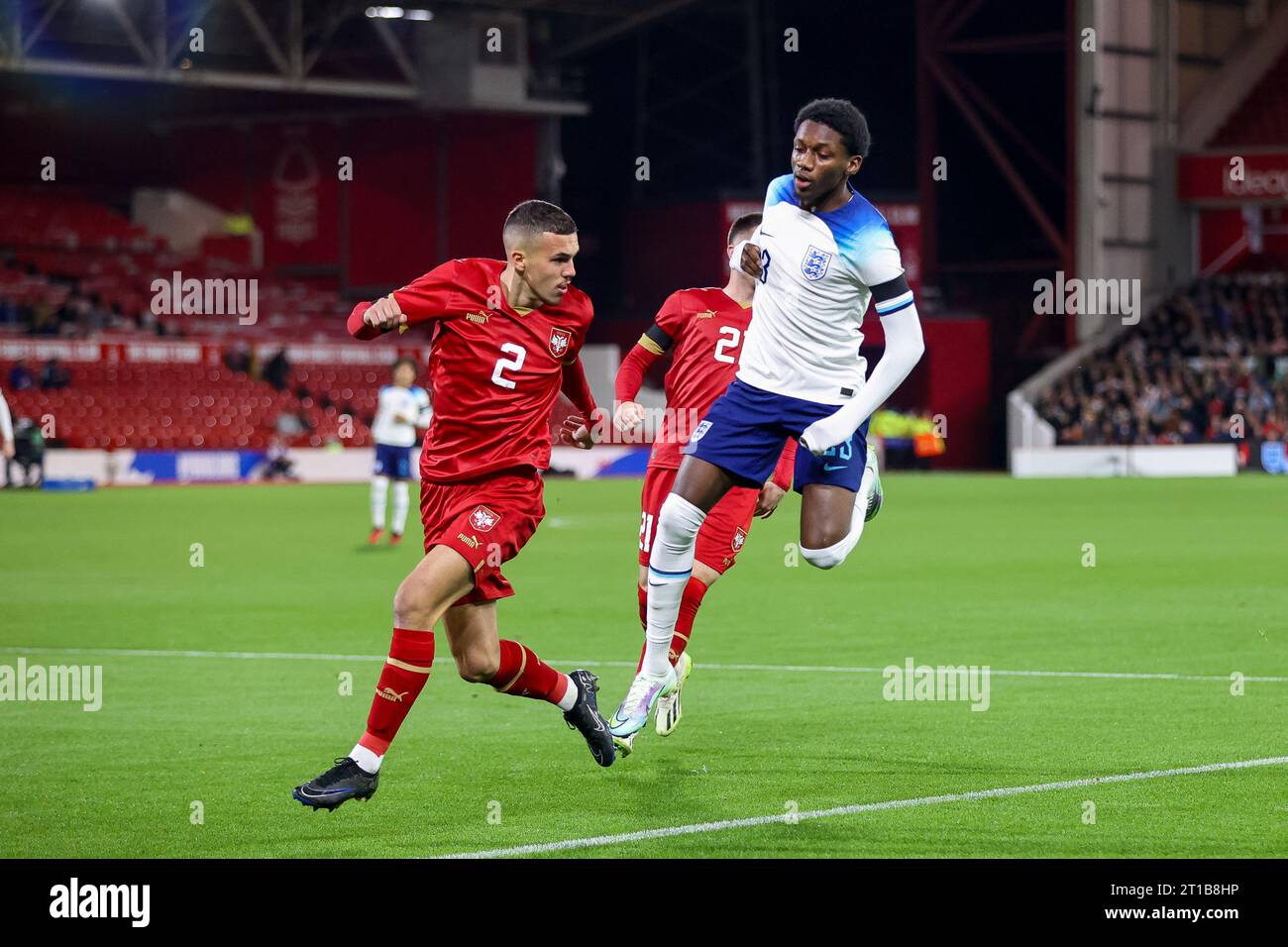 Nottingham, UK. 12th Oct, 2023. Serbia's Viktor Rogan and England's ...
