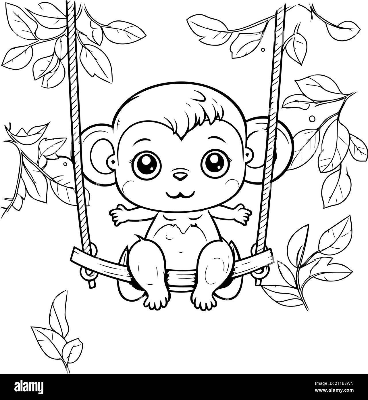 Cute baby monkey on a swing. Coloring book for children Stock Vector ...