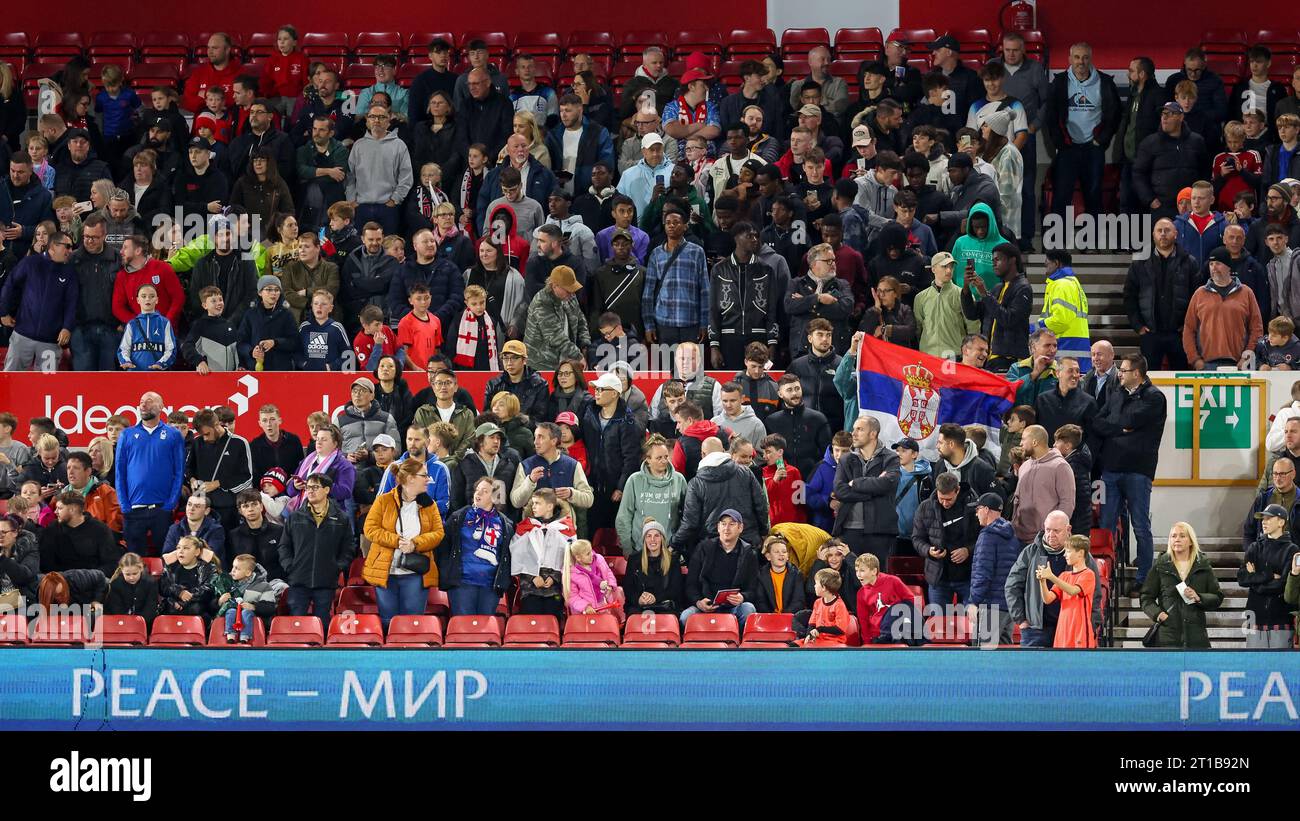 Nottingham, UK. 12th Oct, 2023. Serbian fans pictured as their National