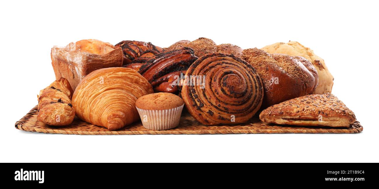 Different tasty freshly baked pastries isolated on white Stock Photo ...