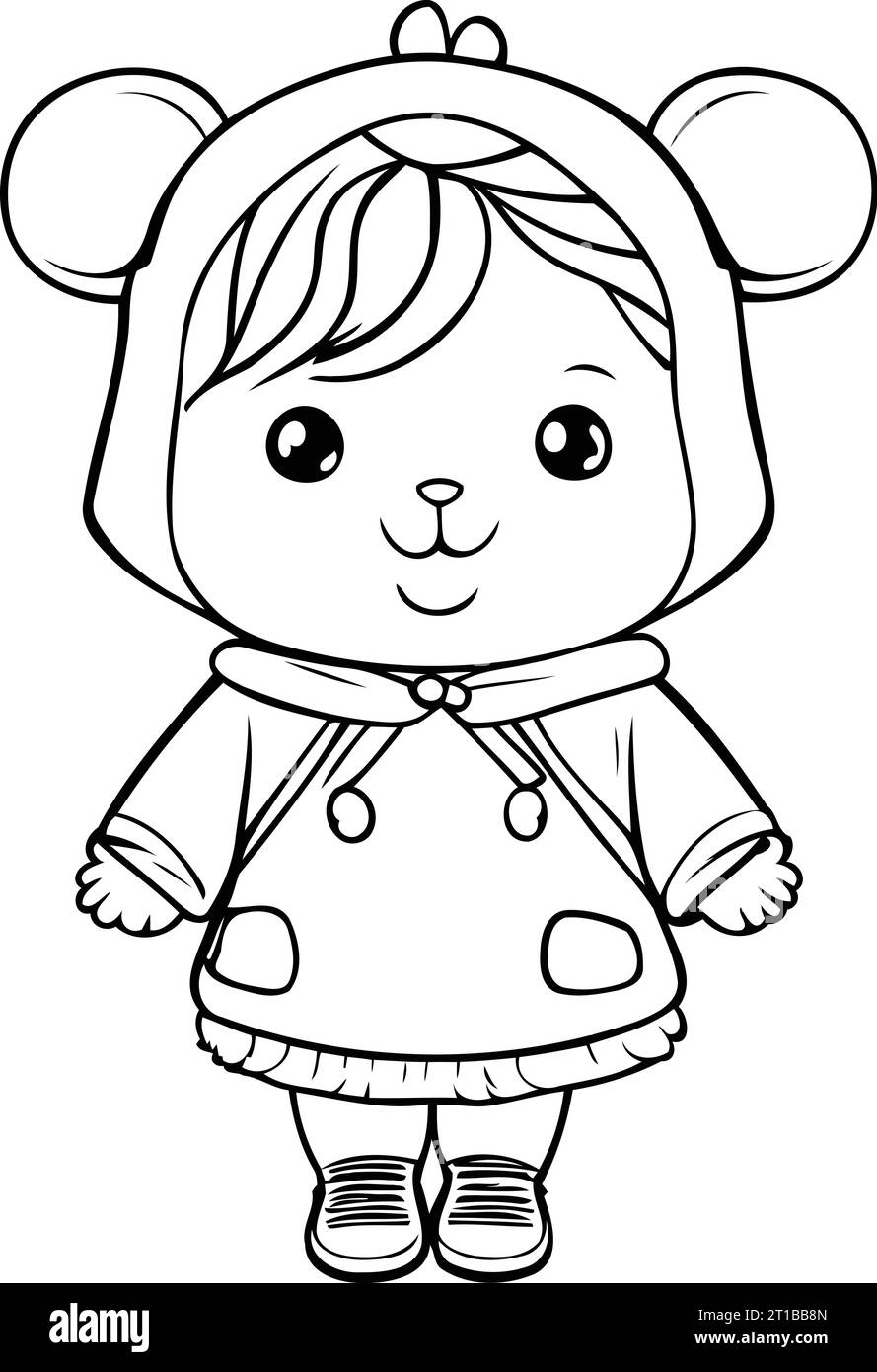 Coloring book for children. little girl in a bear costume Stock Vector
