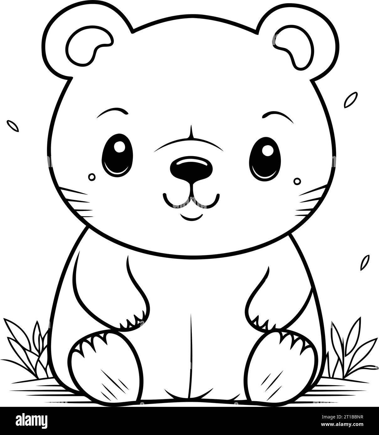 Coloring book for children. Cute bear sitting on the grass Stock Vector