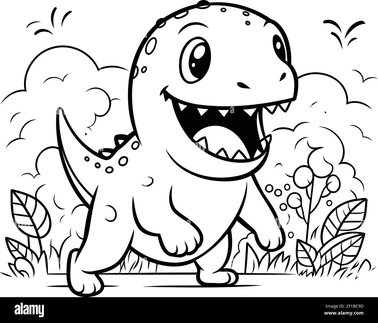 Cute dinosaur in the forest. Vector illustration for coloring book ...