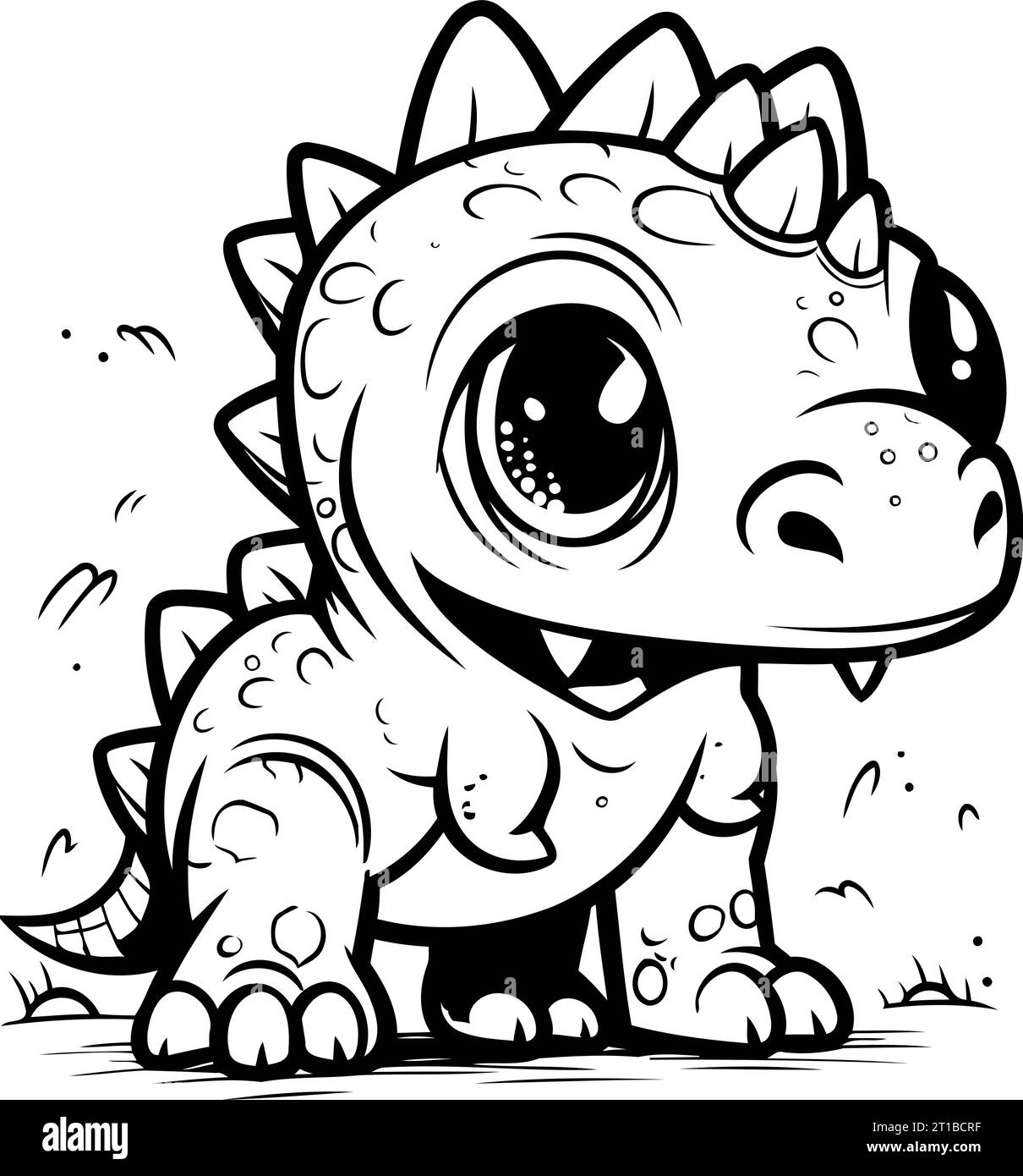 Cute Cartoon Dinosaur Black and White Vector Illustration. EPS10 Stock ...