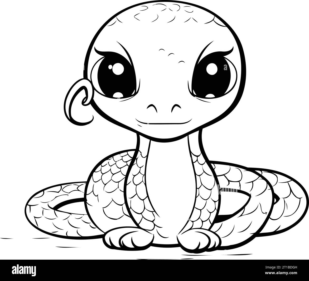 Cute baby snake. Cartoon vector illustration. Coloring book for children. Stock Vector