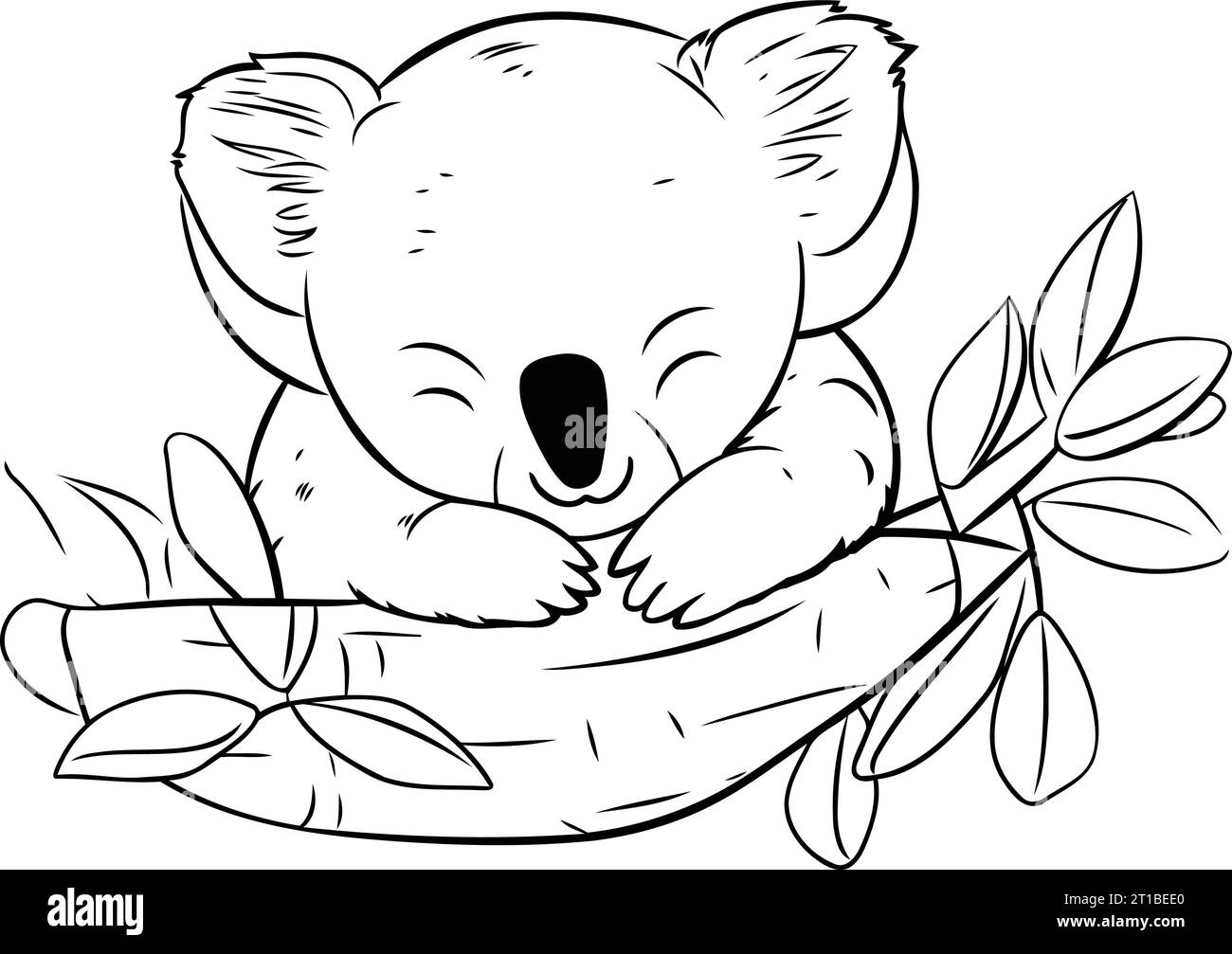 Cute cartoon koala sleeping on eucalyptus branch Stock Vector Image
