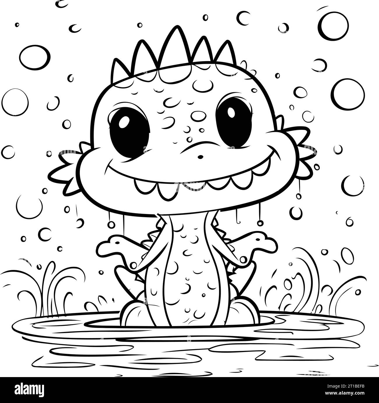 Cute cartoon crocodile in the water. Vector illustration for coloring ...