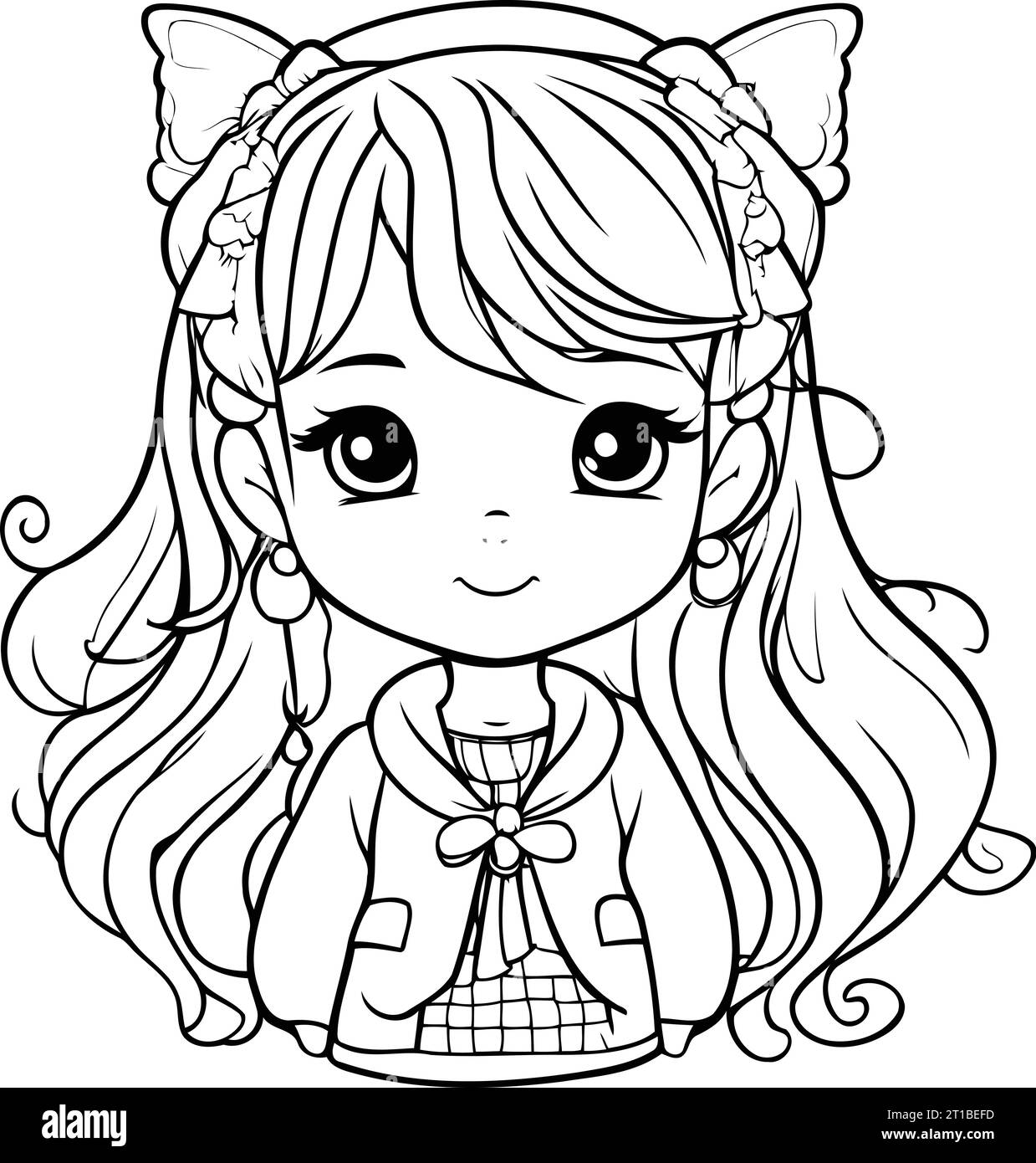Cute little girl coloring page. Vector illustration of a cute little ...