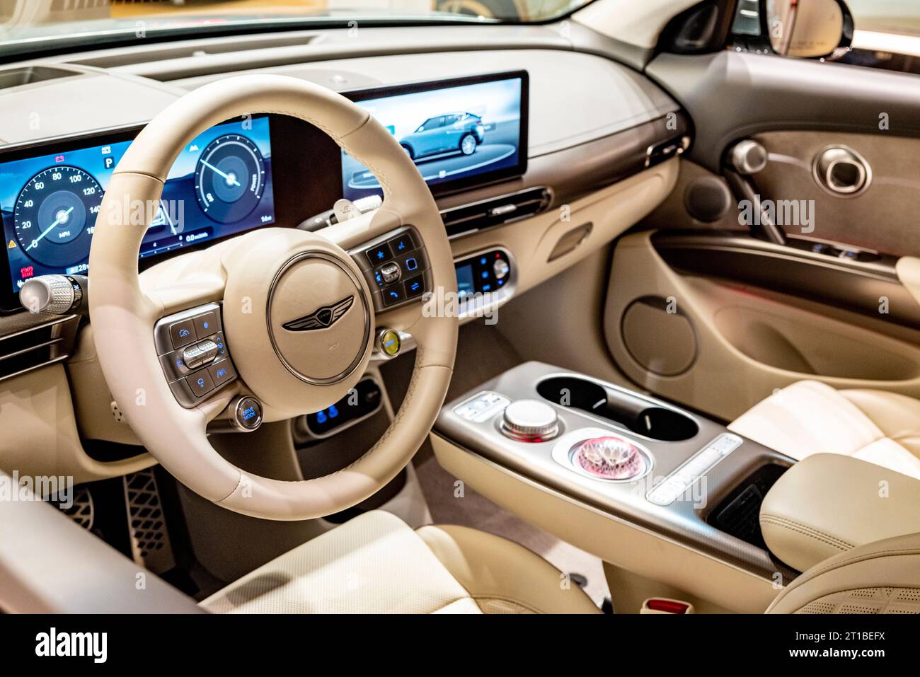 The interior of a Genesis car is known for its luxury, comfort, and