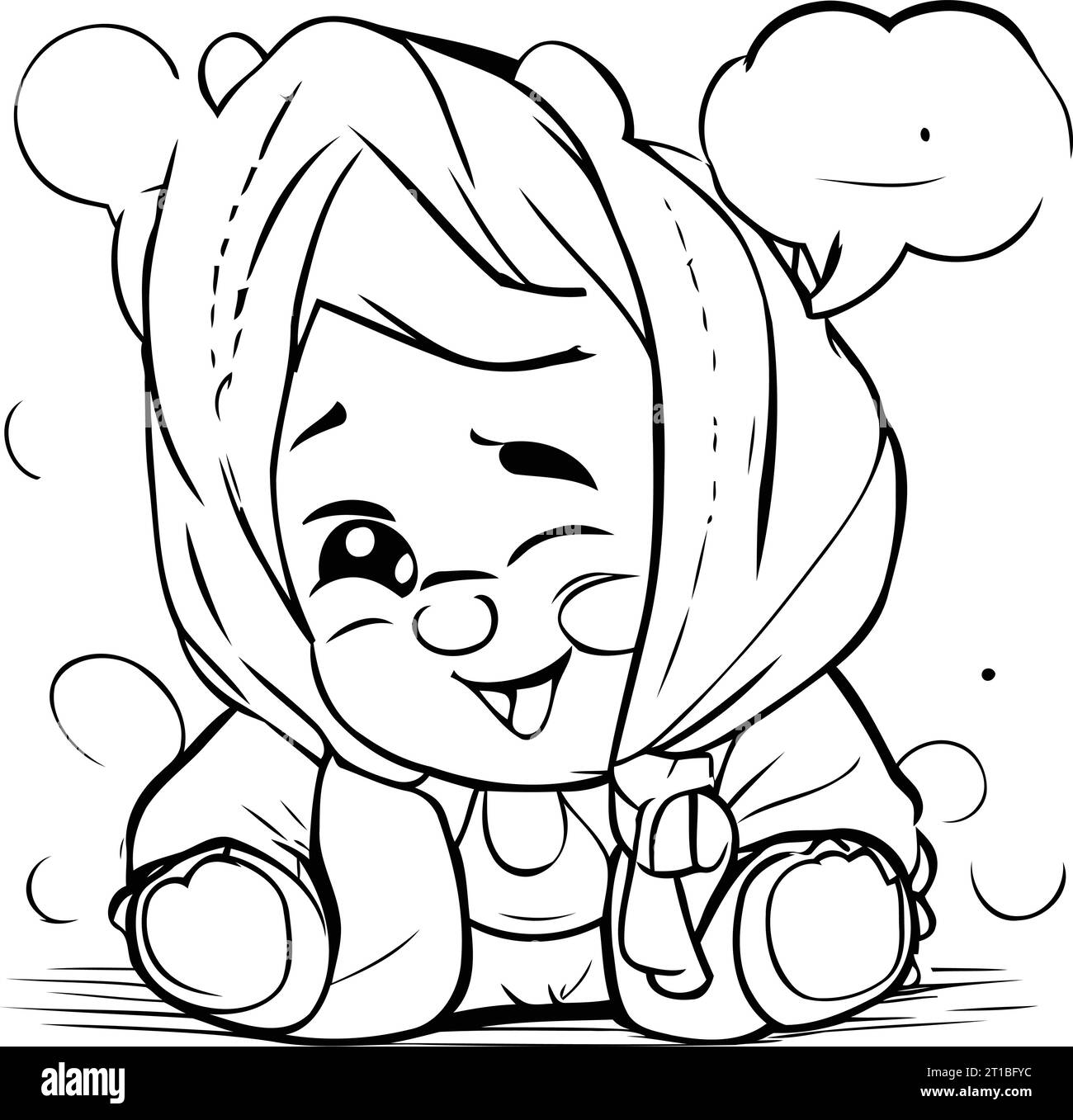 Black and White Cartoon Illustration of Cute Baby Boy Character Wearing Hoodie for Coloring Book Stock Vector