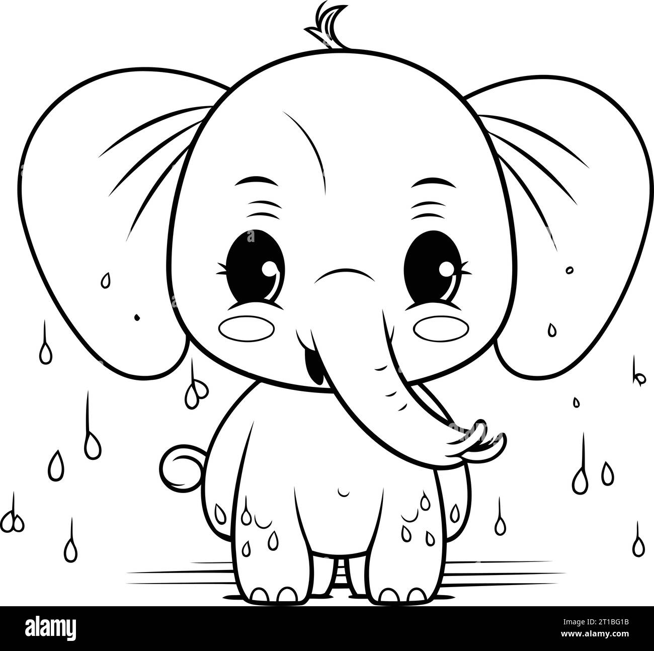 Cute cartoon elephant with raindrops. Vector illustration isolated on white background. Stock Vector