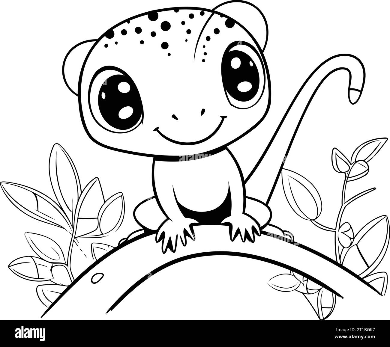 Cute leopard gecko sitting on the branch. Vector illustration Stock