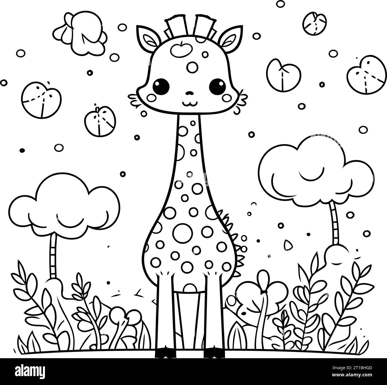 cute little giraffe in the garden character vector illustration