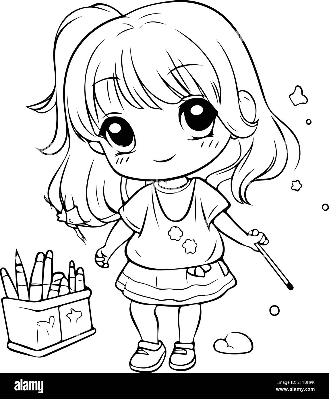 Cute little girl outline drawing Black and White Stock Photos & Images -  Alamy