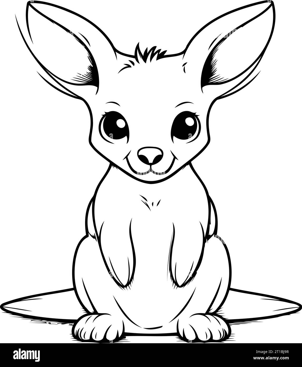 Kangaroo Black and White Cartoon Illustration. Isolated on White