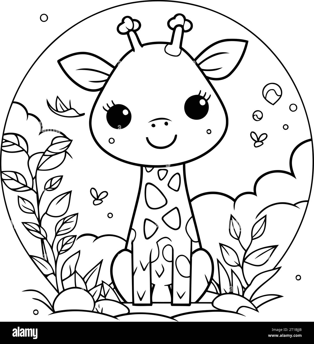 cute little giraffe with crown in the landscape vector illustration