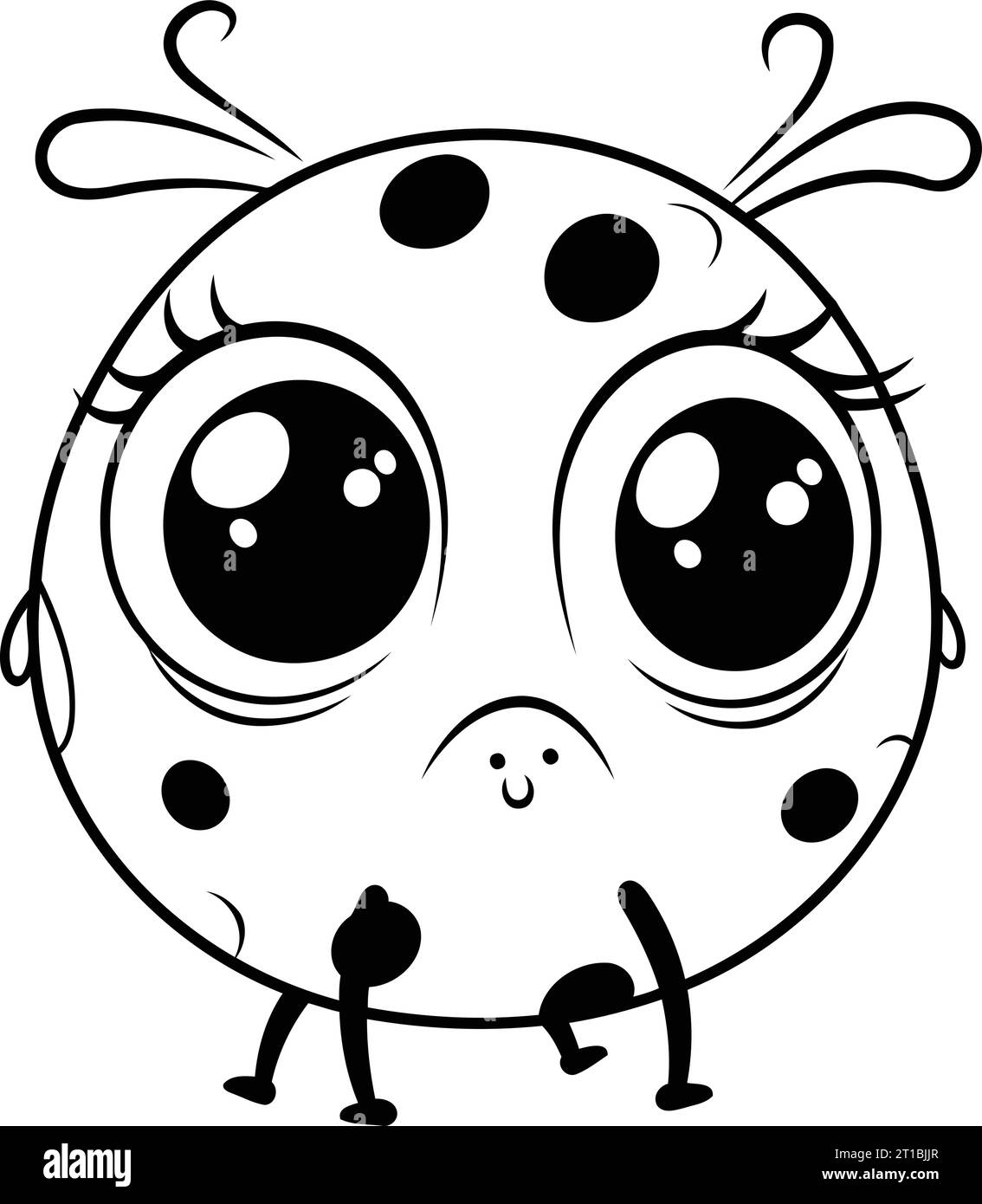 Cute cartoon ladybug. Black and white vector illustration isolated on