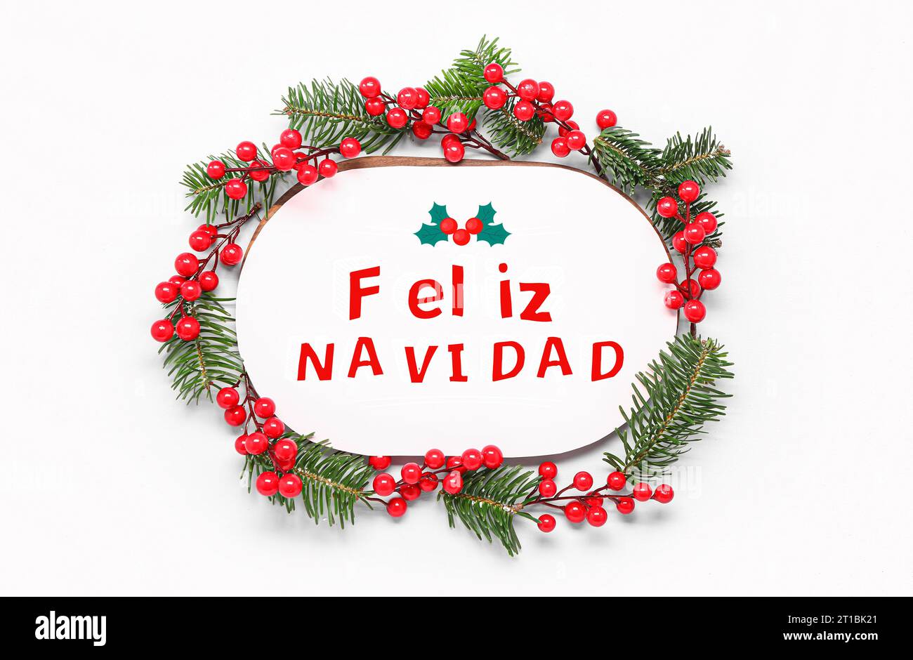 Greeting card with text FELIZ NAVIDAD (Spanish for Merry Christmas) Stock Photo