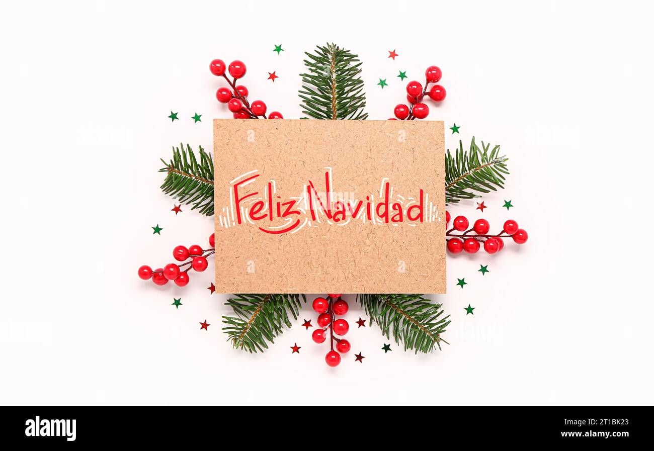 Greeting card with text FELIZ NAVIDAD (Spanish for Merry Christmas) Stock Photo